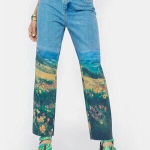 Blank NYC The Madison Crop high waist raw hem Blue Artistic Flare Jeans nwt 28